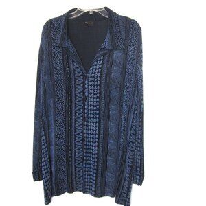 Citiknits Plus 3X Button Slinky Top Blue Stretch Long Sleeve Acetate Spandex